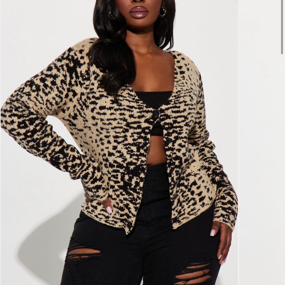 Fashion Nova Black and Tan Leopard Print Cardigan